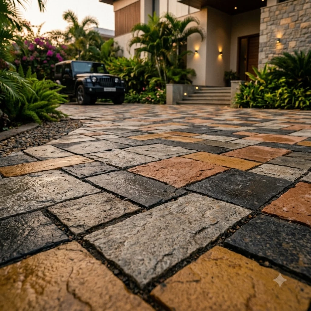 Color Block Ashlar Concrete Flooring