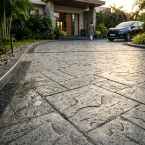 French Grey Stamped Concrete Flooring