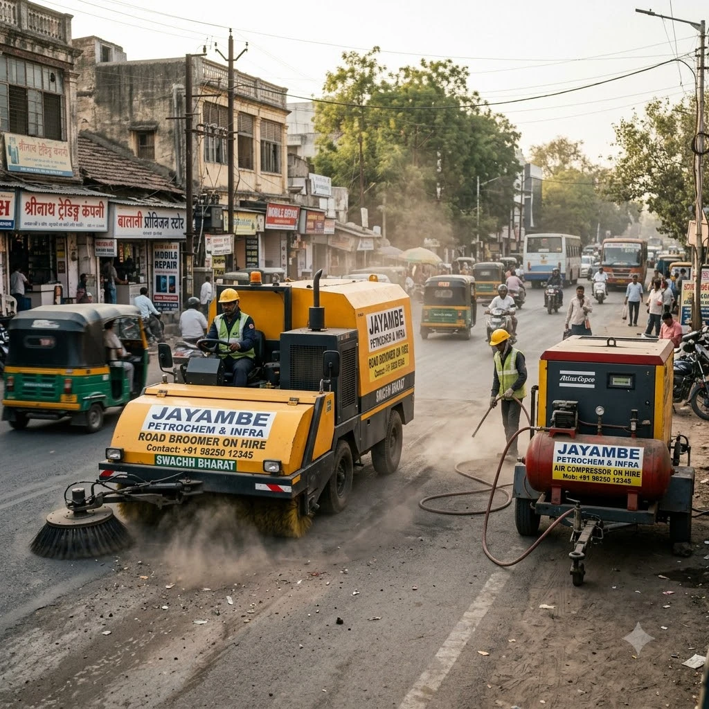 Road Broomer / Air Compressor on Hire