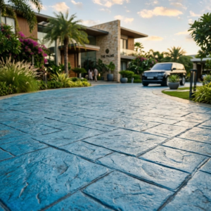 Sky Blue Stamped Concrete Flooring