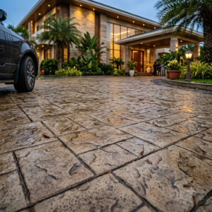 Coco Plum Stamped Concrete Flooring
