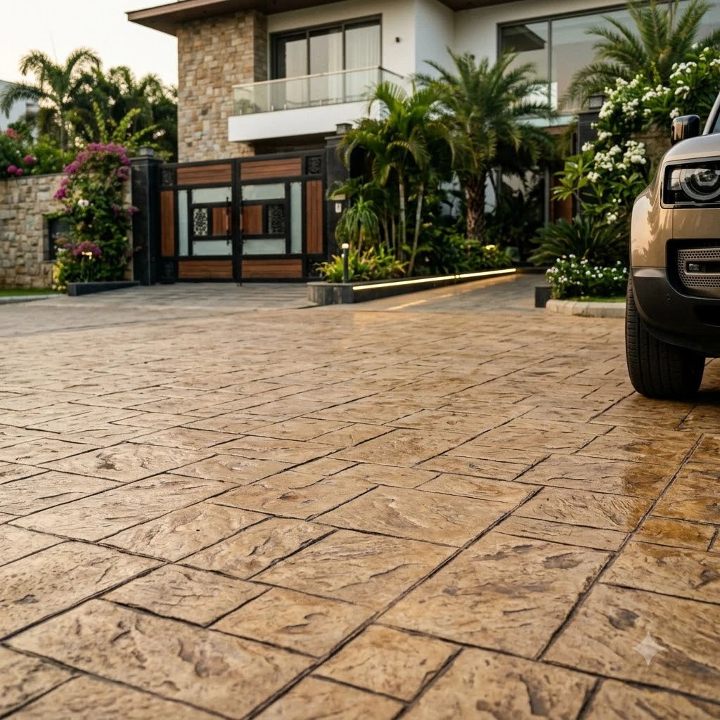 Tan Stamped Concrete Flooring